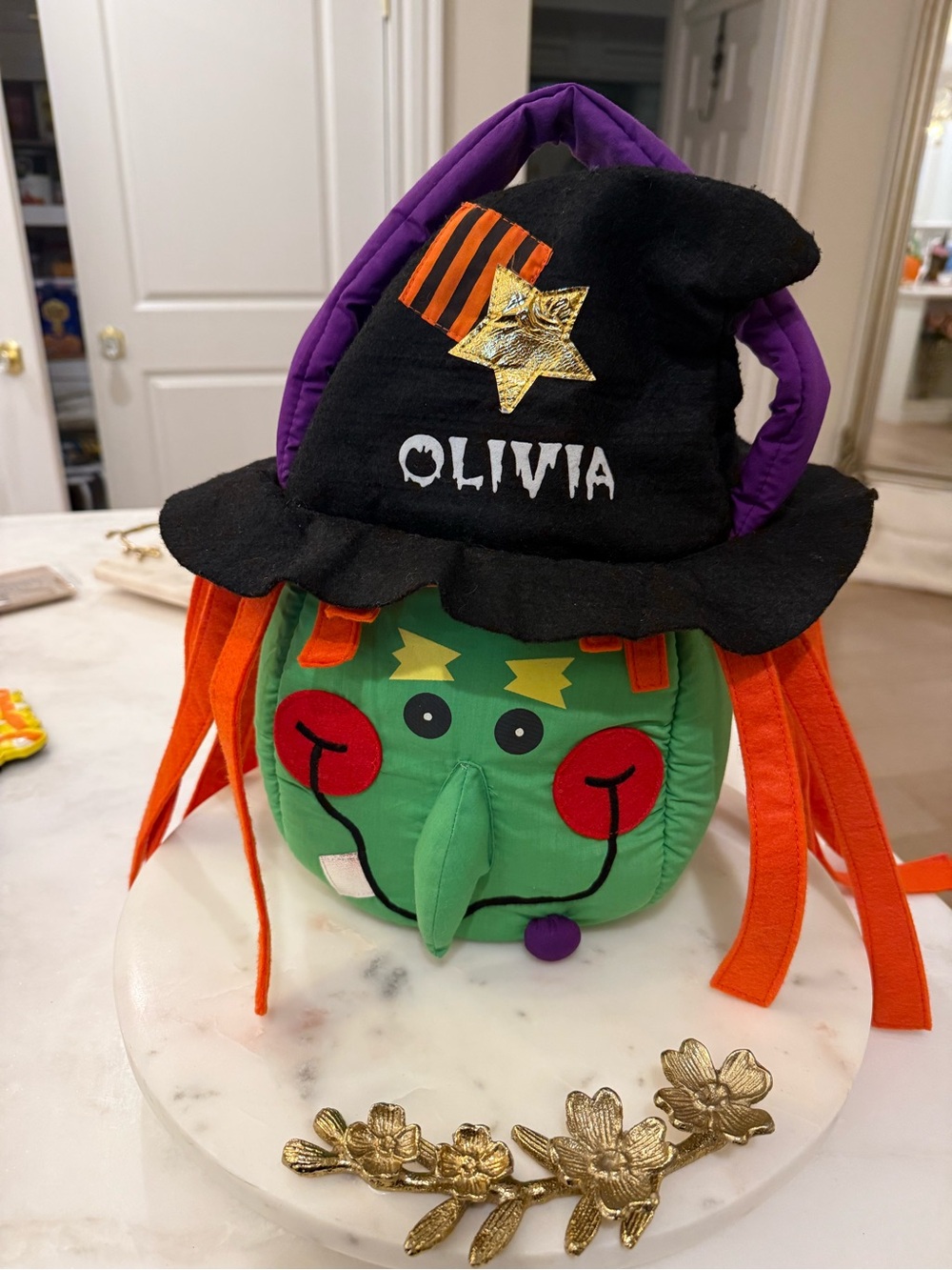 Personalized Olivia Witch Trick-or-Treat Pail - Green & Black